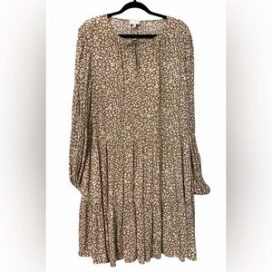 Witchery Brown & Cream Abstract Print Tiered Midi Dress Size 14